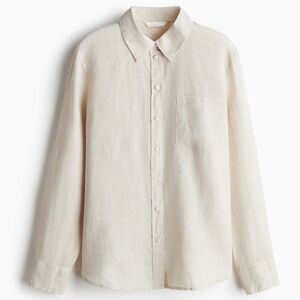H&M Light Beige Linen Button-Up Shirt Women's Size Medium